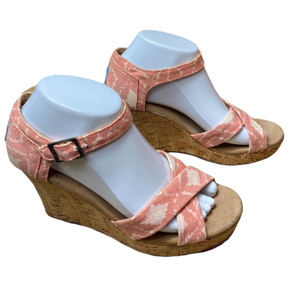 Toms Women’s Size 8 Dusty Rose/Ivory Southwestern Aztec Cork Wedge Heel Sandals - Picture 1 of 12